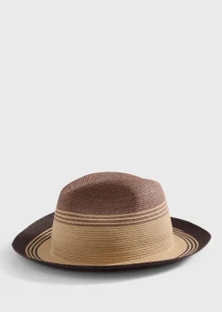 Striped Raffia Wide-Brim Hat